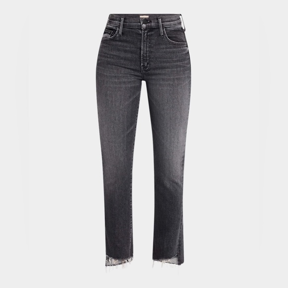 NWT MOTHER Denim straight JeansINSIDER CROP STEP FRAY dancing  grey black - Picture 1 of 10
